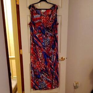 Avenue Blue Red White And Tan Ruched Waist Maxi Sundress 22/24 Worn Once!